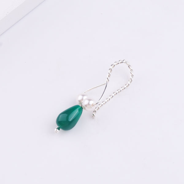 Silver Bhikbali with Drop Green Onyx (Clip-On)