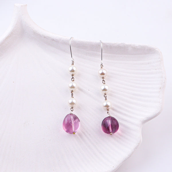 Purple Agate & Pearl Silver Earrings (Project Handmade)