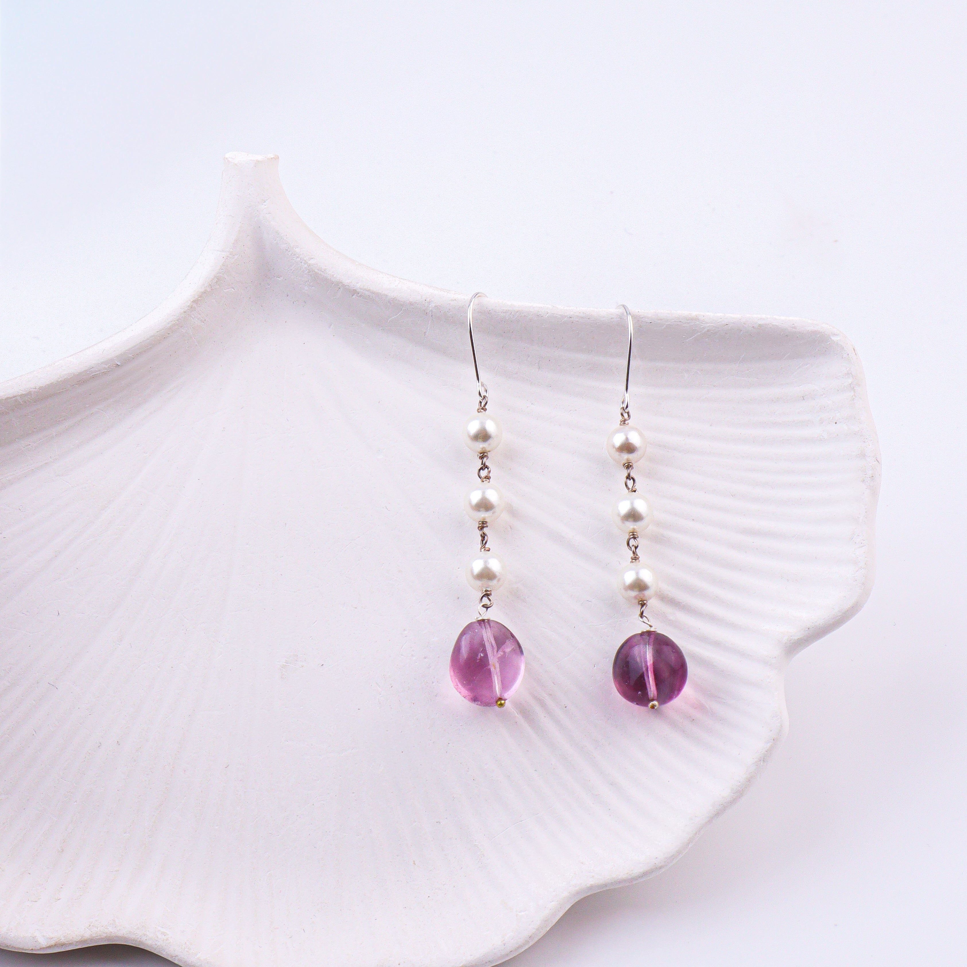 Purple Agate & Pearl Silver Earrings (Project Handmade)