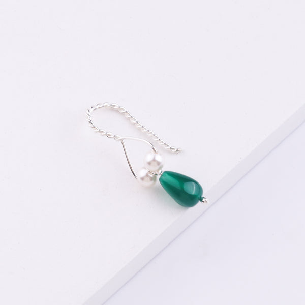 Silver Bhikbali with Drop Green Onyx (Clip-On)