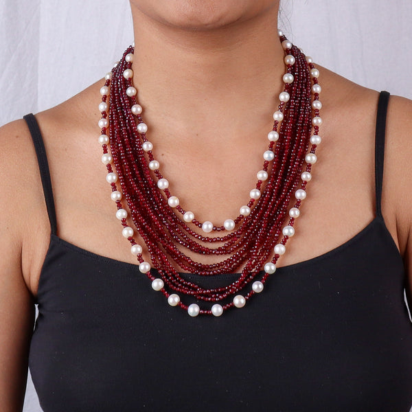 Luxe Necklace Fresh Water Pearls & Brown Jade 92.5 Silver