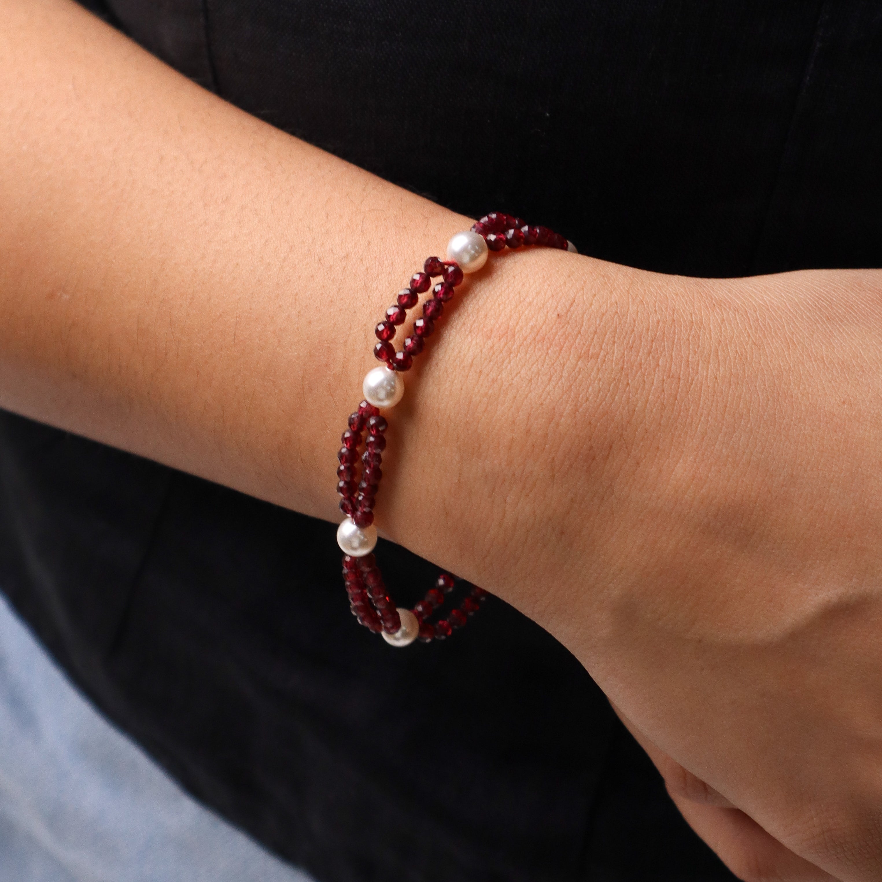 Garnet & Pearl Bracelet