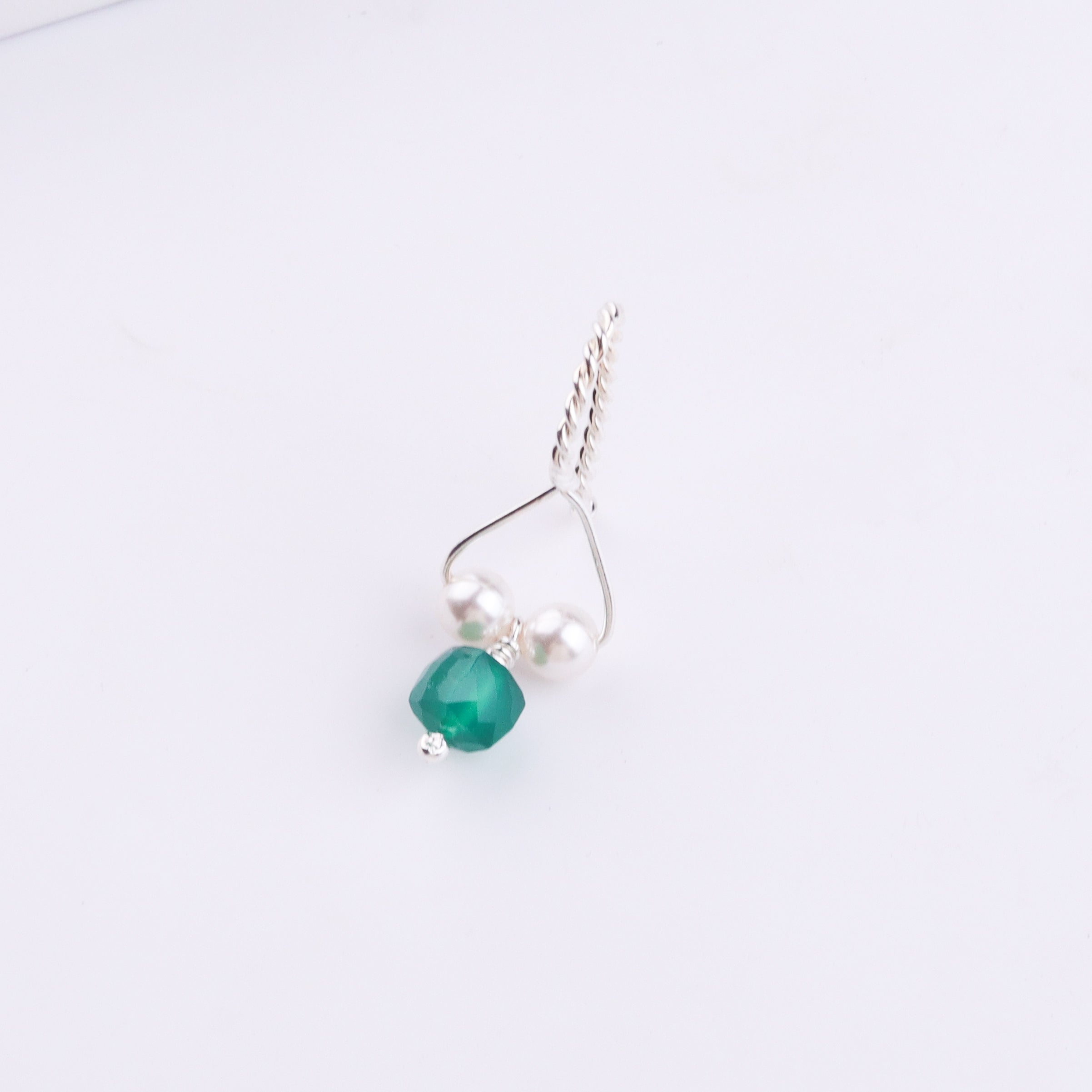 Silver Bhikbali with Square Green Onyx (Clip-On)