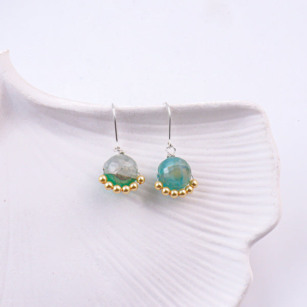 Blue Agate & Golden Pearl Silver Earrings (Project Handmade)