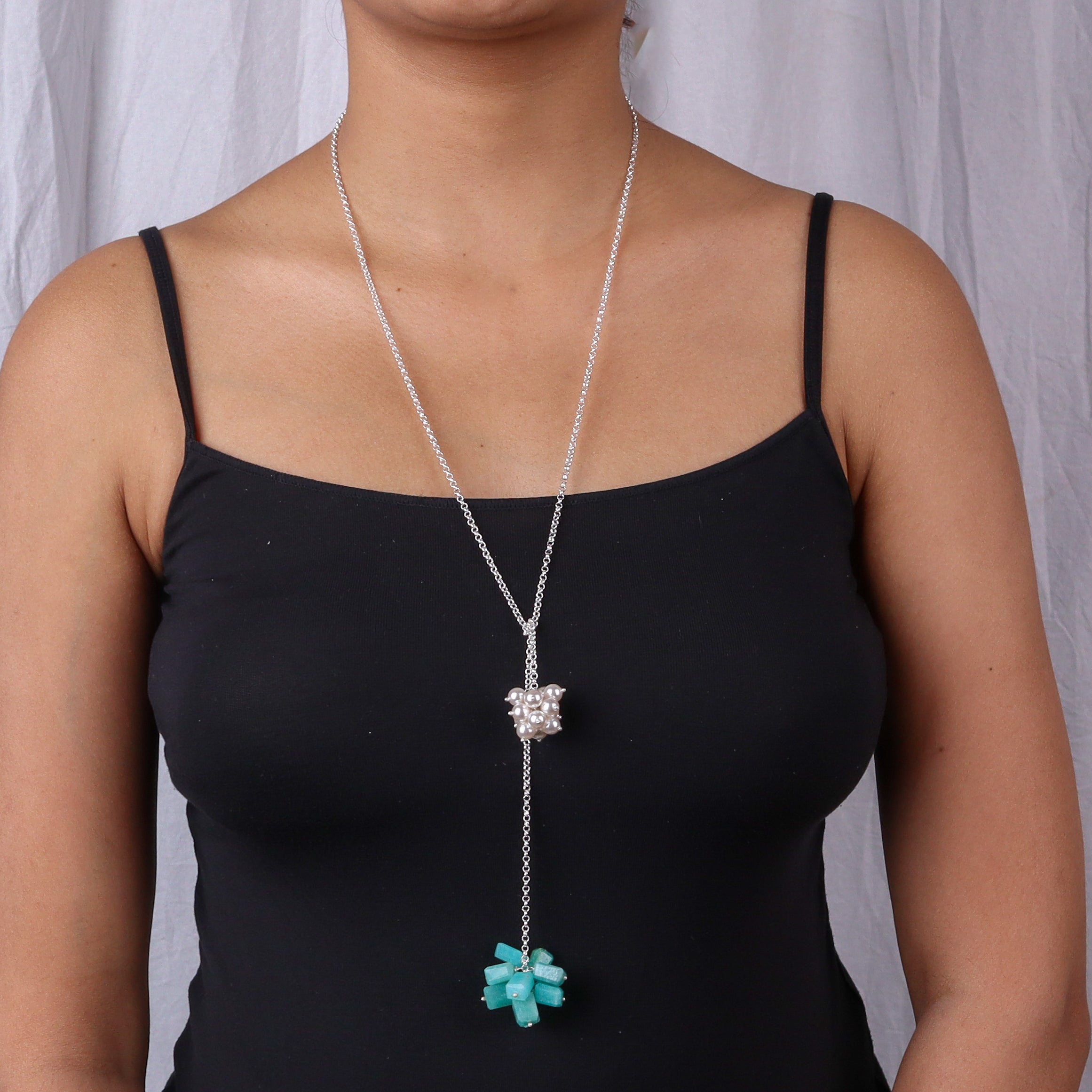 Tie & Wear Necklace - Amezonite & Pearls