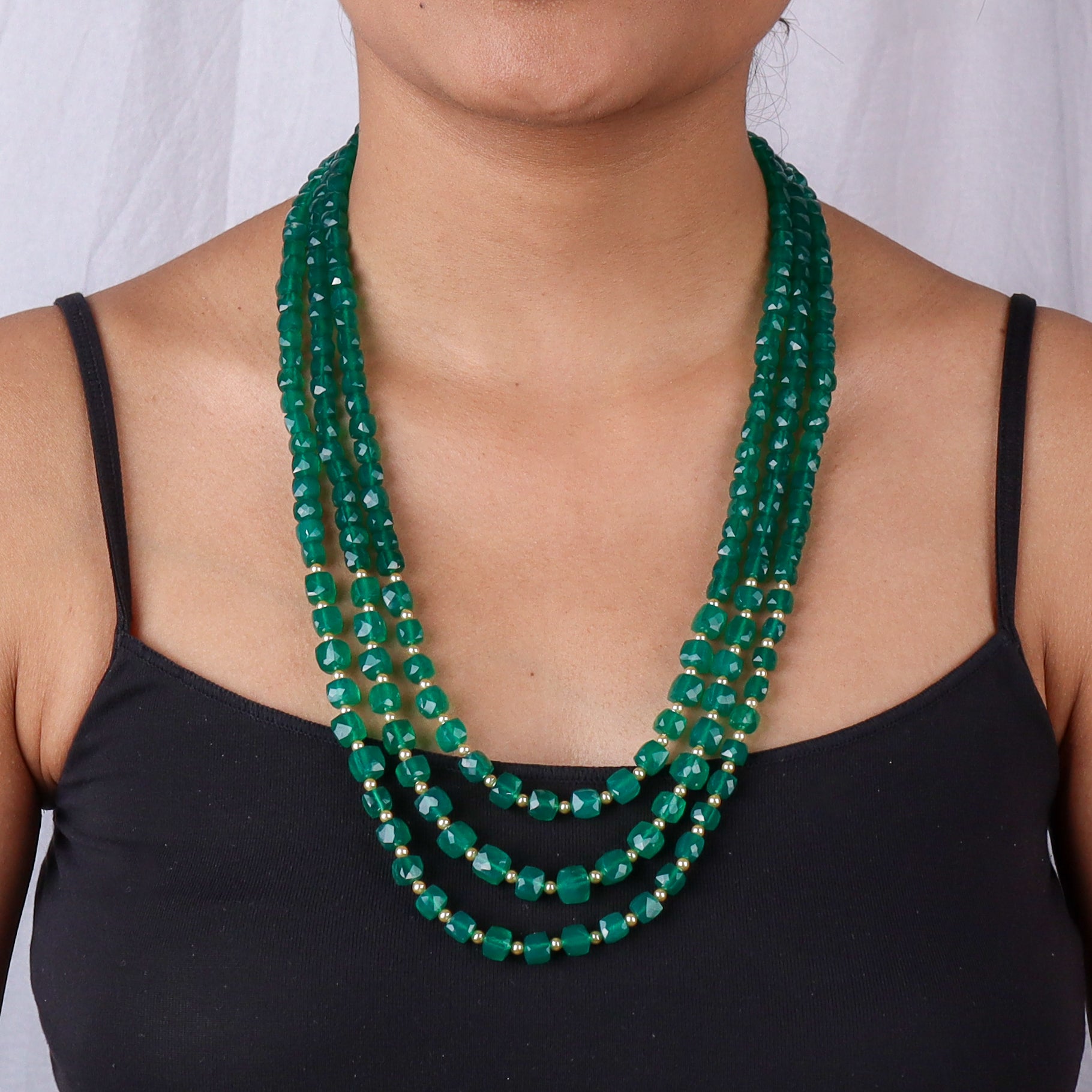 Luxe Necklace - Green Onyx & Golden Pearls