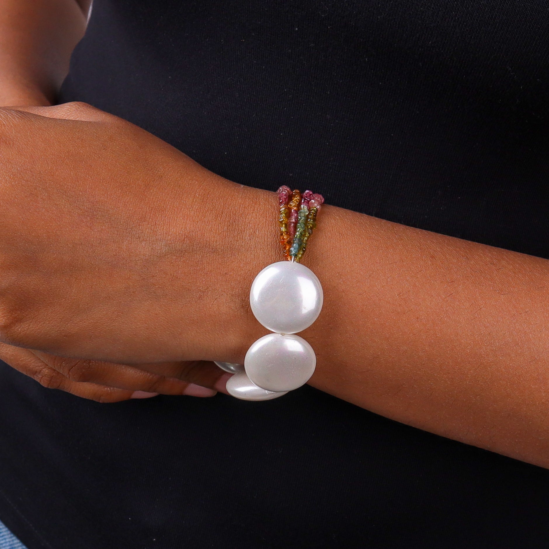 Half & Half Bracelet - Tourmaline & Coin Pearls