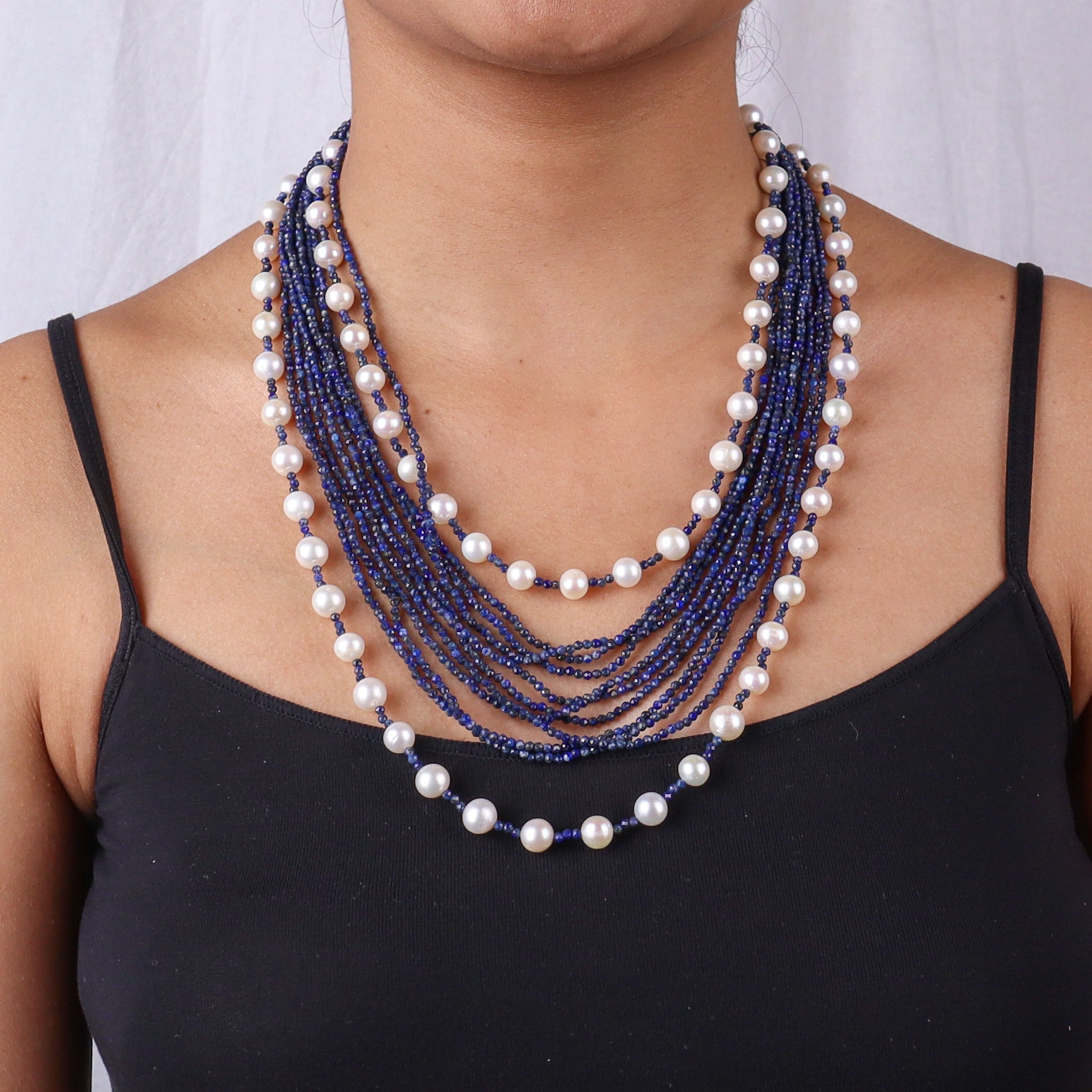 Luxe Necklace - Fresh Water Pearls & Lapis Lazuli