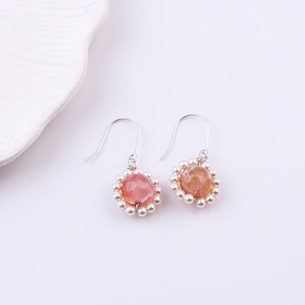 Peach Agate & Pearl Silver Earrings (Project Handmade)
