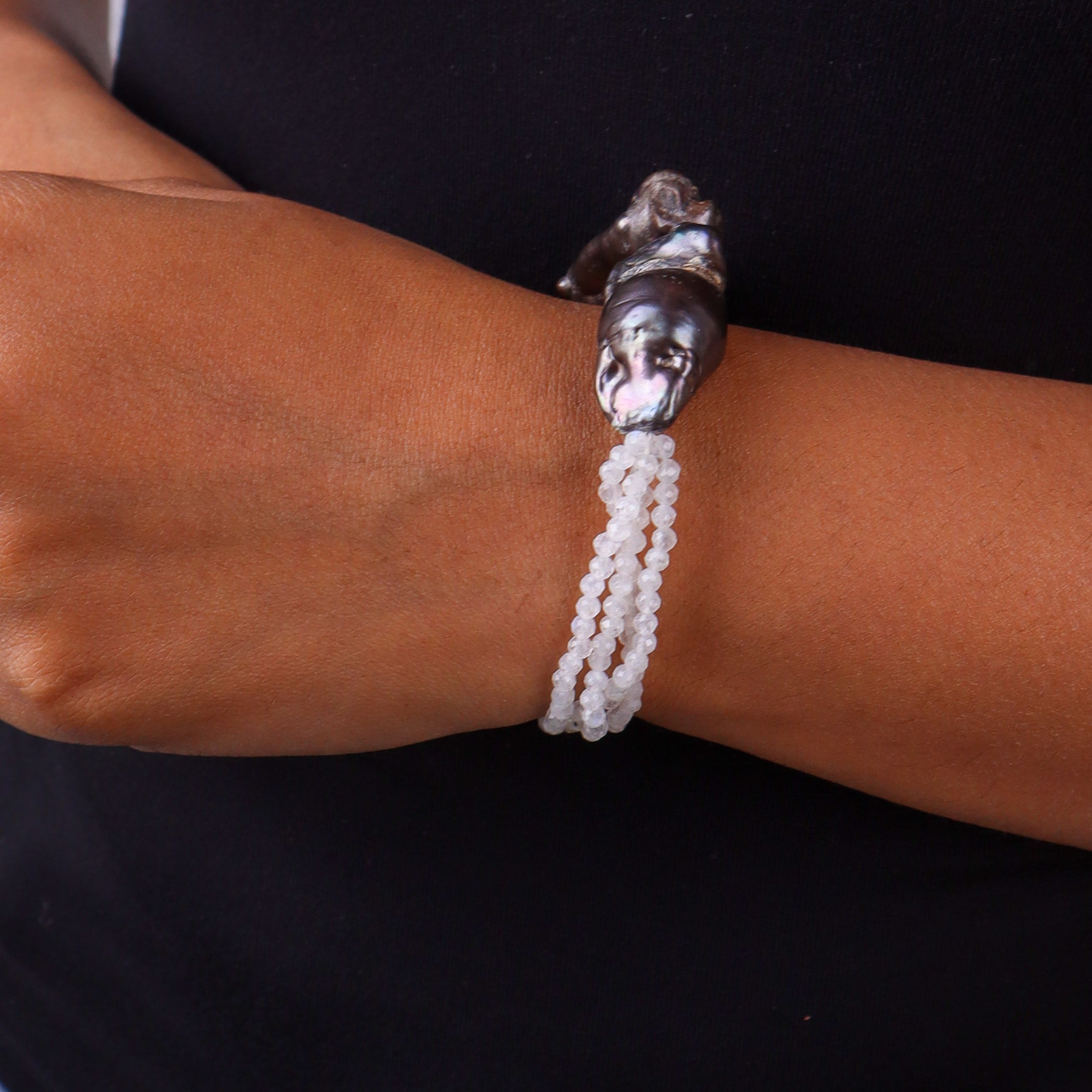 Half & Half Bracelet - Semiprecious Stones & Baroque Pearls