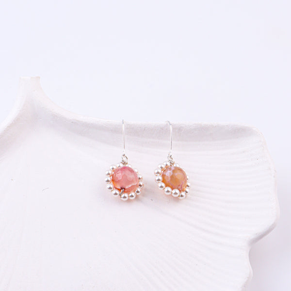 Peach Agate & Pearl Silver Earrings (Project Handmade)