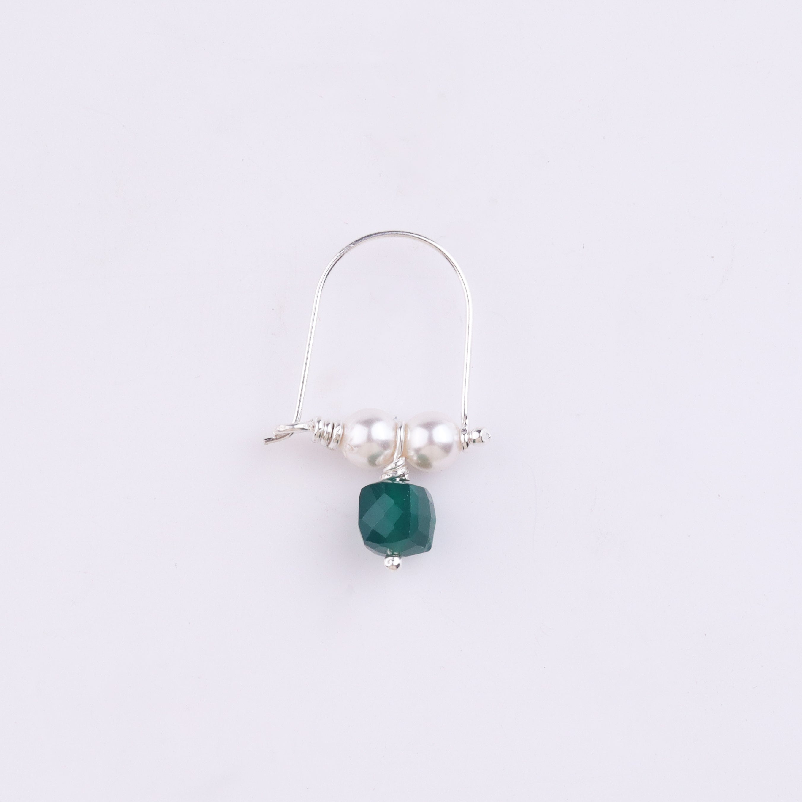 Silver Bhikbali with Square Green Onyx (Pierced)