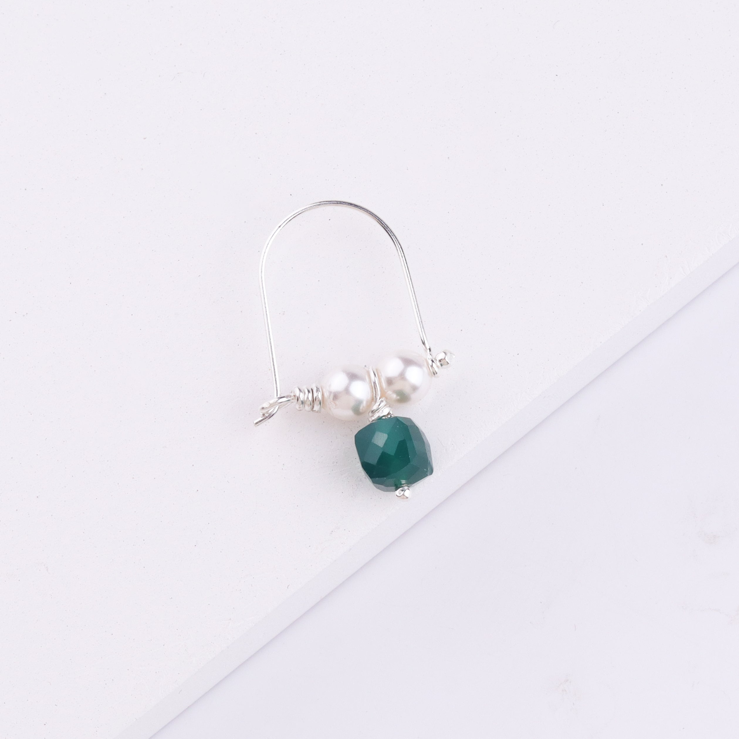 Silver Bhikbali with Square Green Onyx (Pierced)