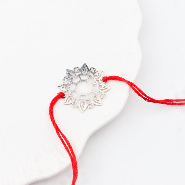 Silver Laser Cut Abstract Rakhi