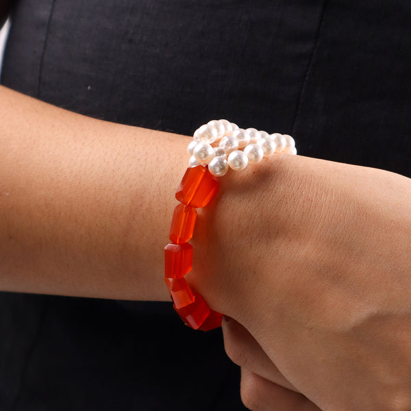 Carnelian & Fresh Water Pearl Bracelet