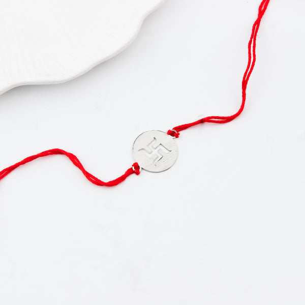 Handcrafted Silver Rakhi: Swastik
