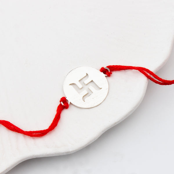 Handcrafted Silver Rakhi: Swastik