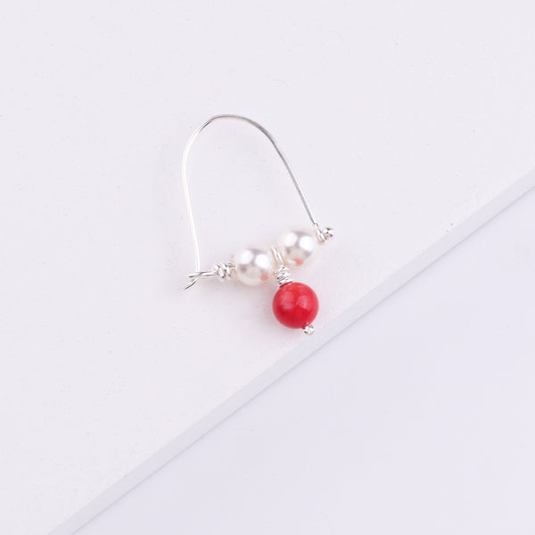 Silver Bhikbali with Round Coral (Pierced)