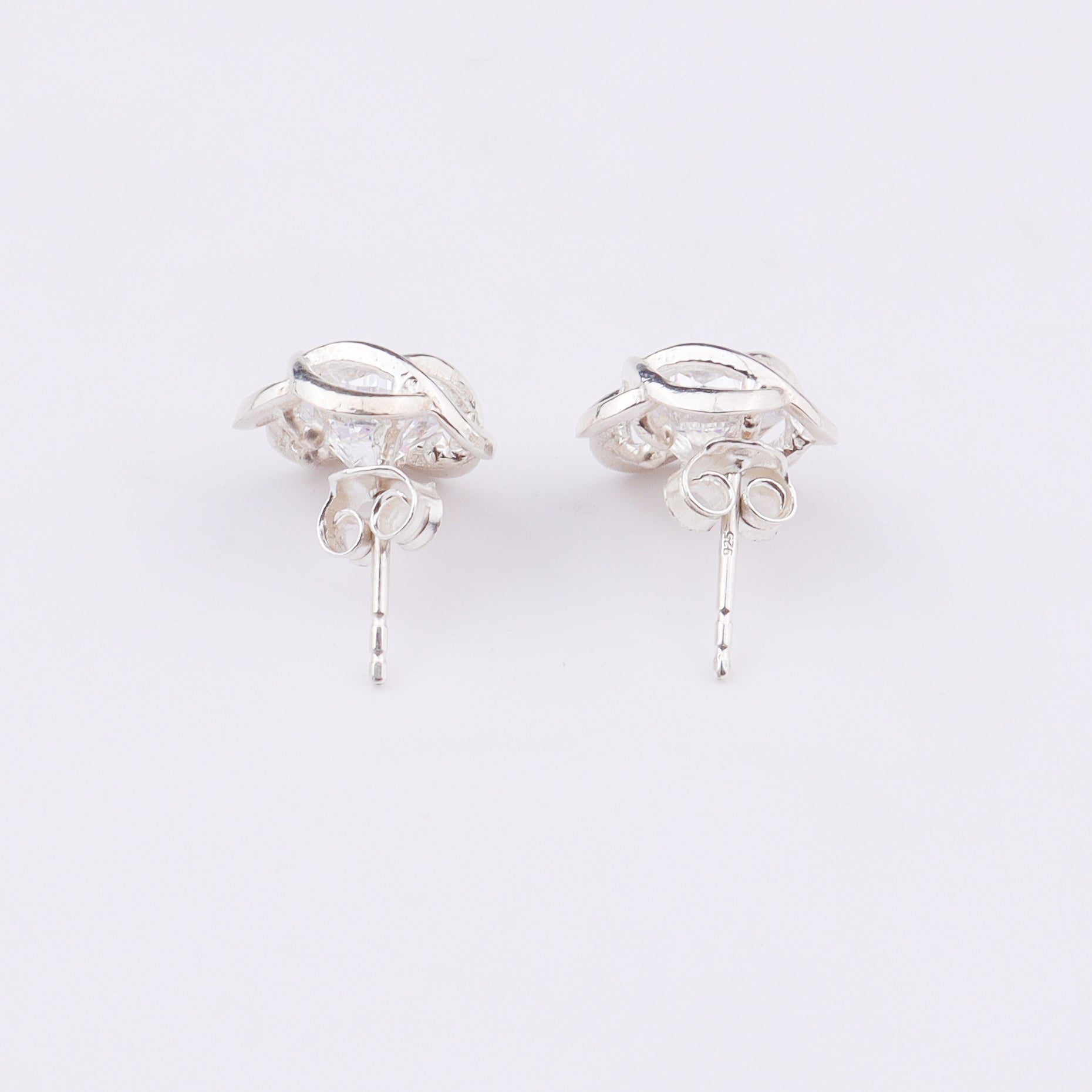 Silver Solitaire Flower Earrings