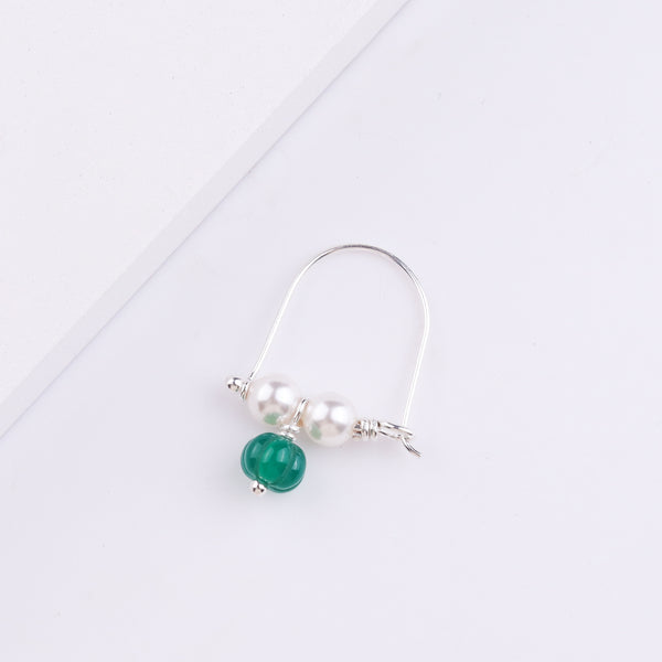 Silver Bhikbali with Green Onyx (Pierced)