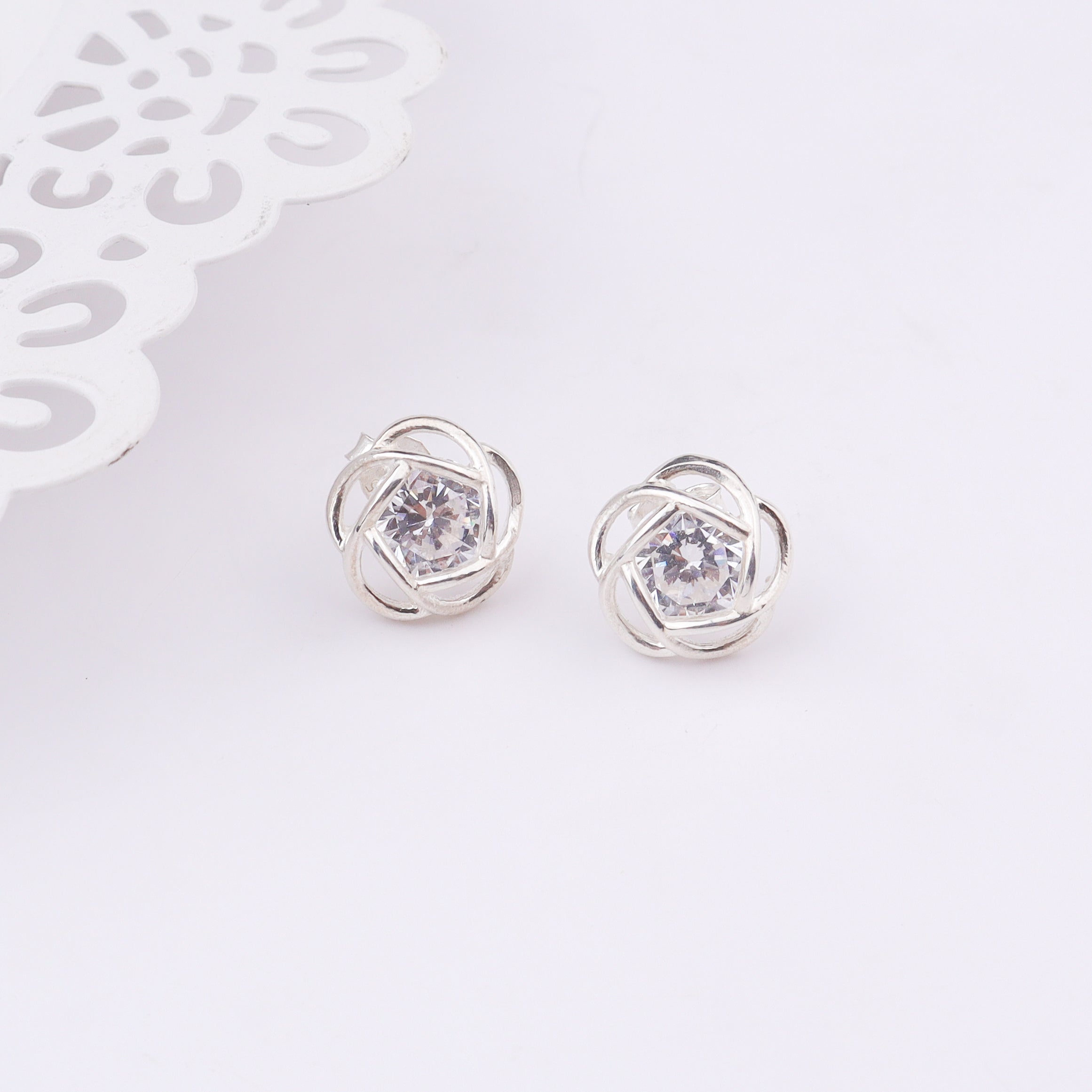 Silver Solitaire Flower Earrings