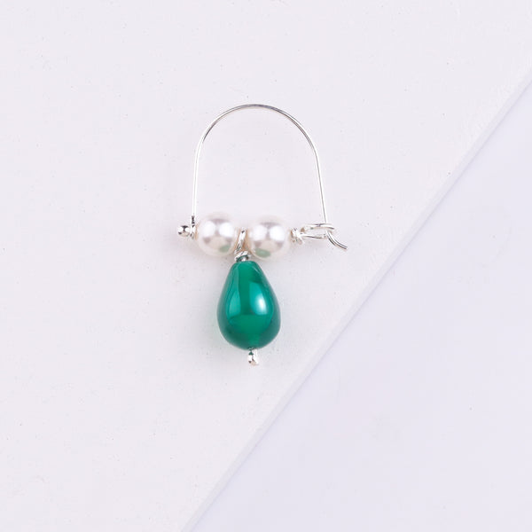 Silver Bhikbali with Drop Green Onyx (Pierced)