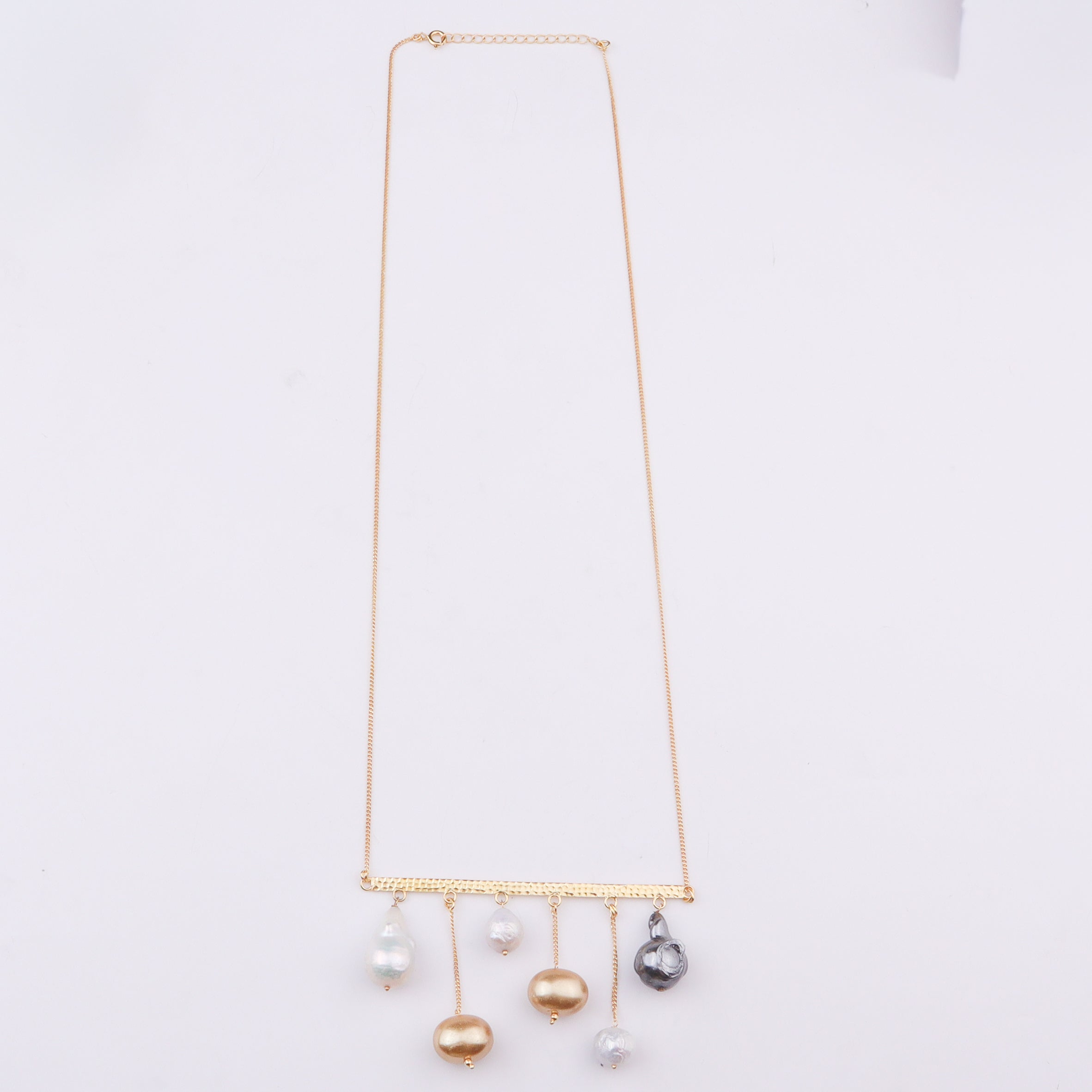 Abstract Gold Necklace - Baroque, Golden & Fresh Water Pearls