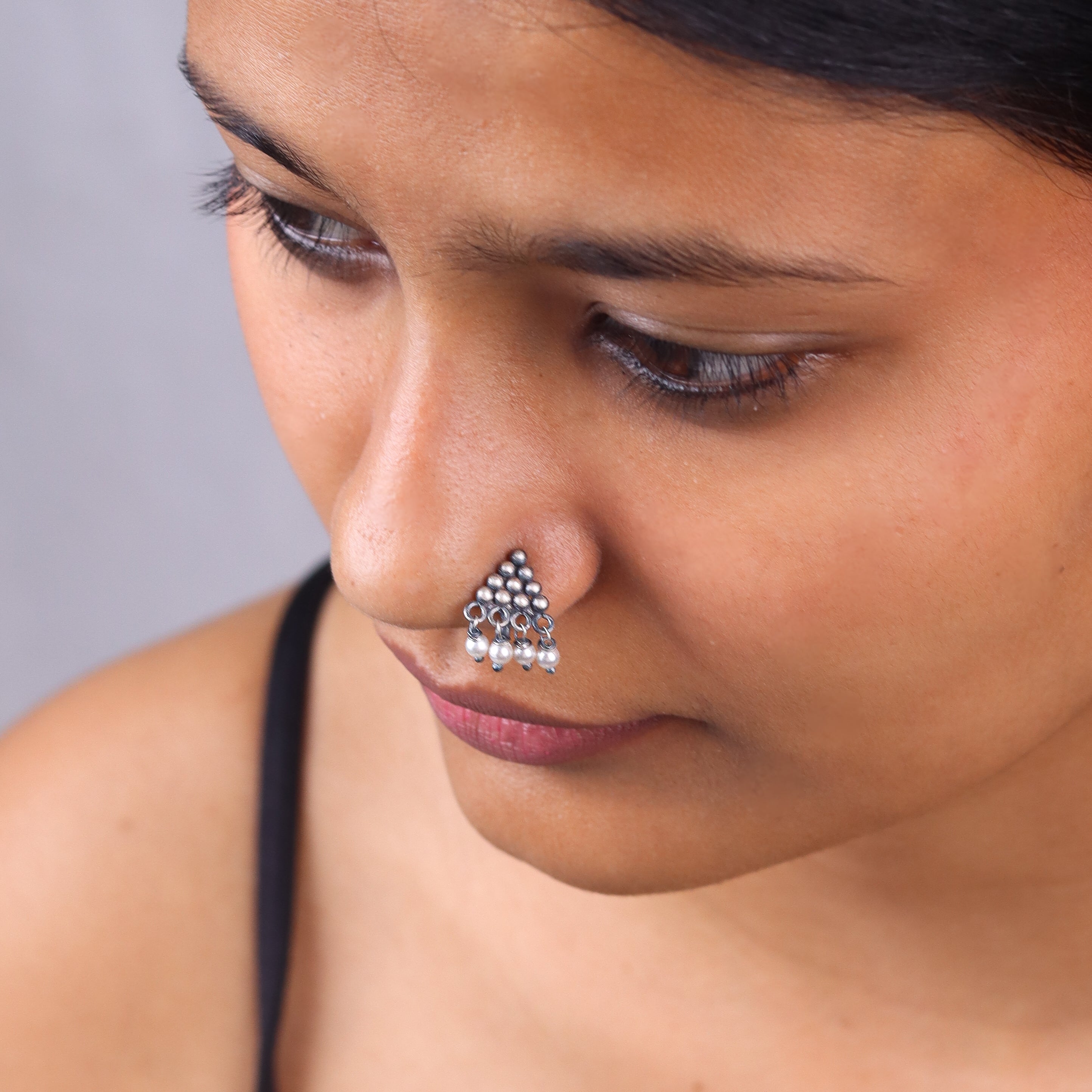 Oxidised Pyramid Clip-On Nose Pin (Large)