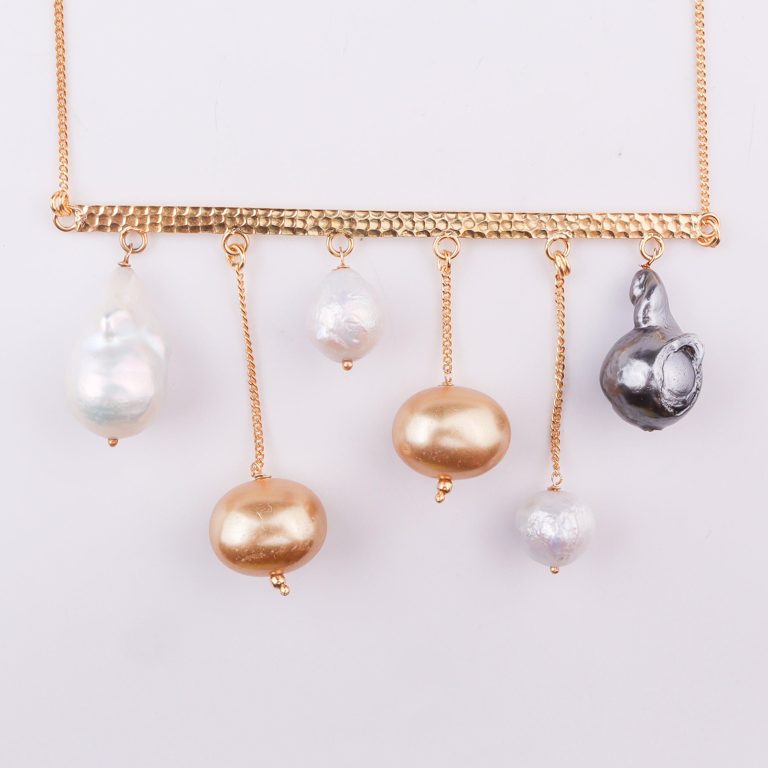 Abstract Gold Necklace - Baroque, Golden & Fresh Water Pearls