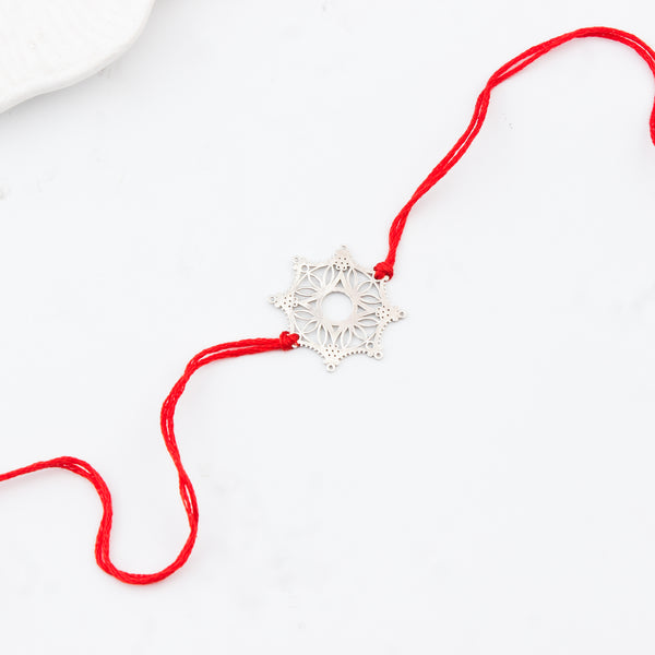 Silver Laser Cut Snowflake Rakhi