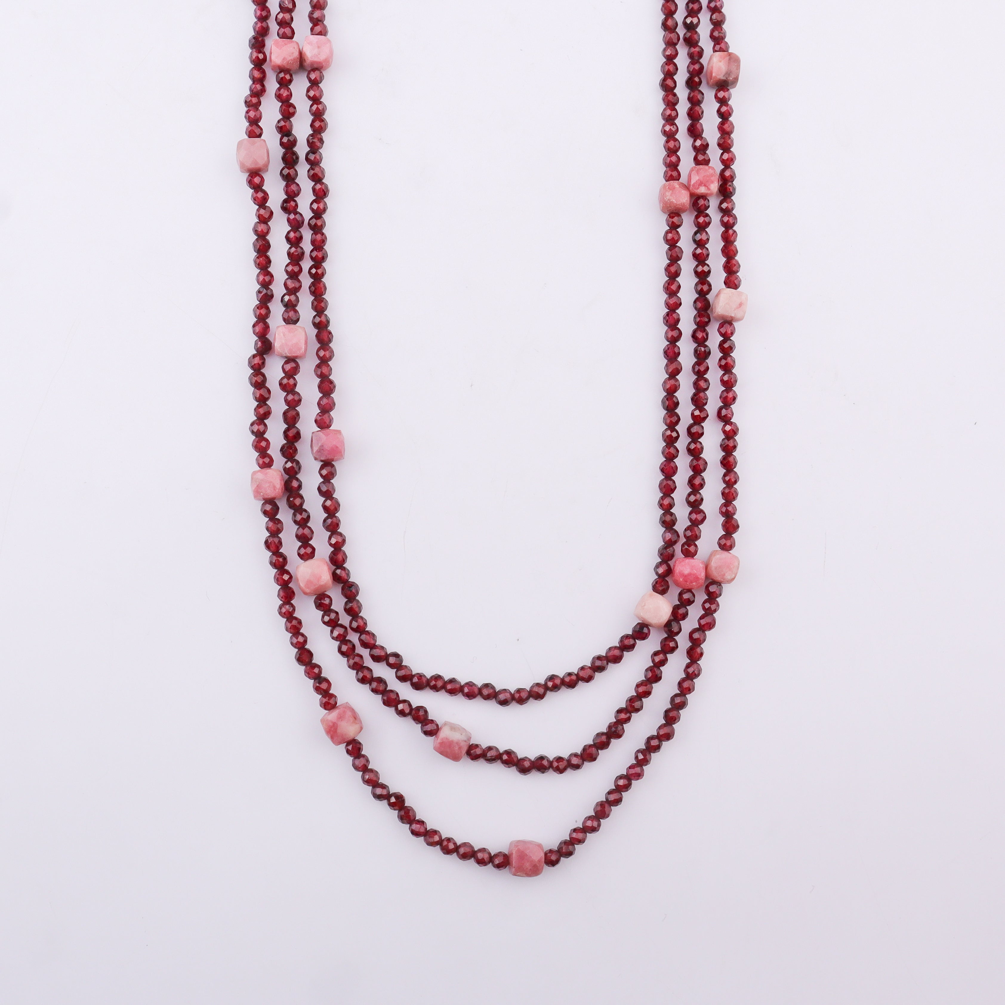 3 Layer Galaxy Necklace - Garnet &  Pink Opal