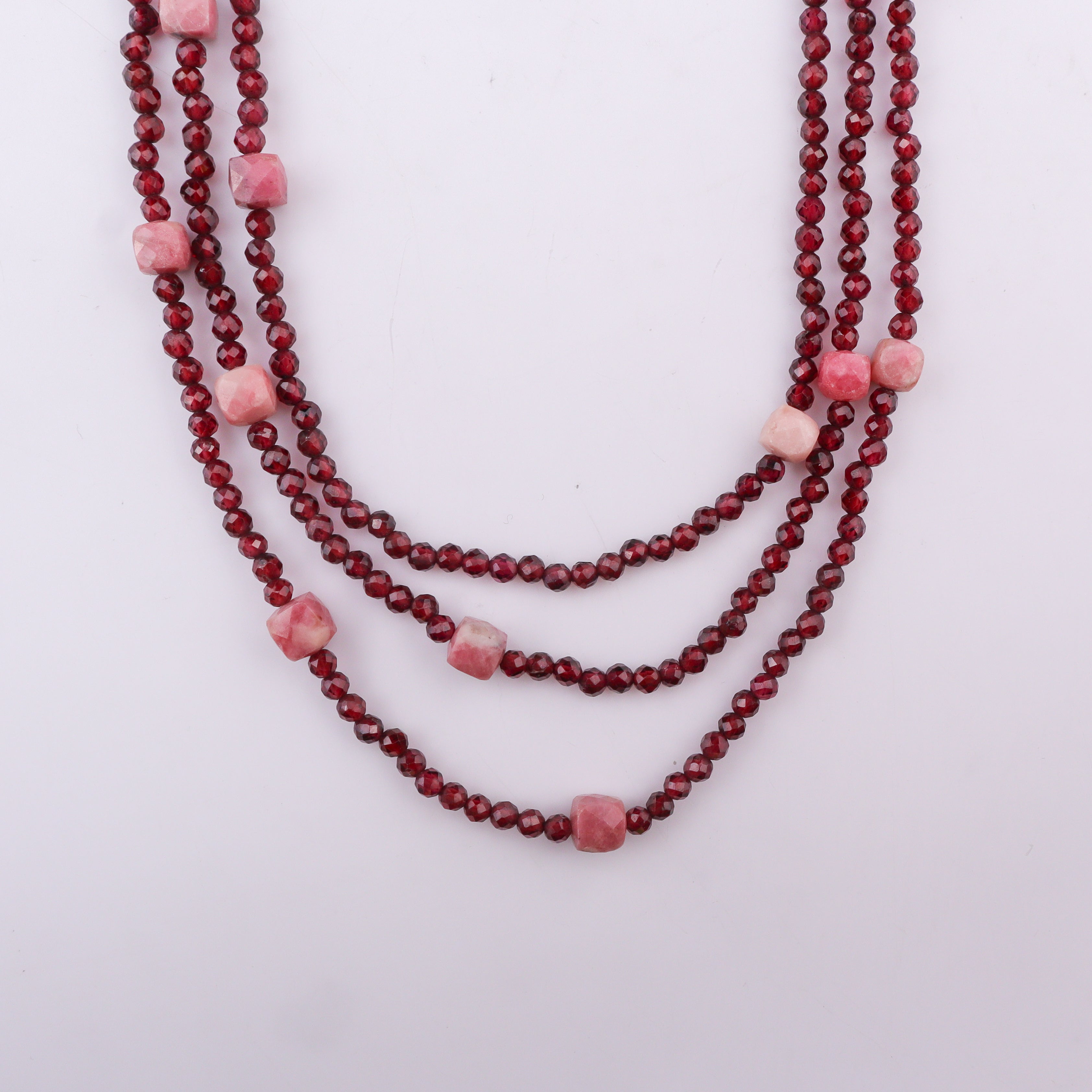 3 Layer Galaxy Necklace - Garnet &  Pink Opal