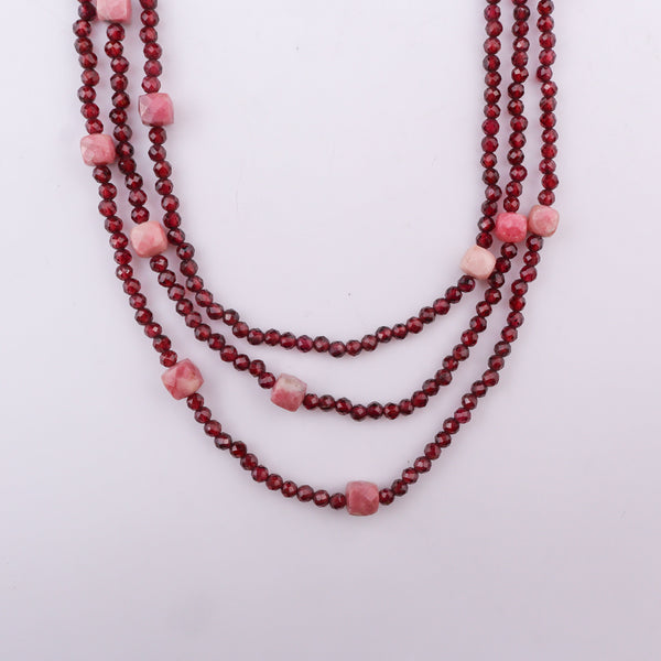 Red beaded necklace with pink gemstone accents, layered jewelry for women