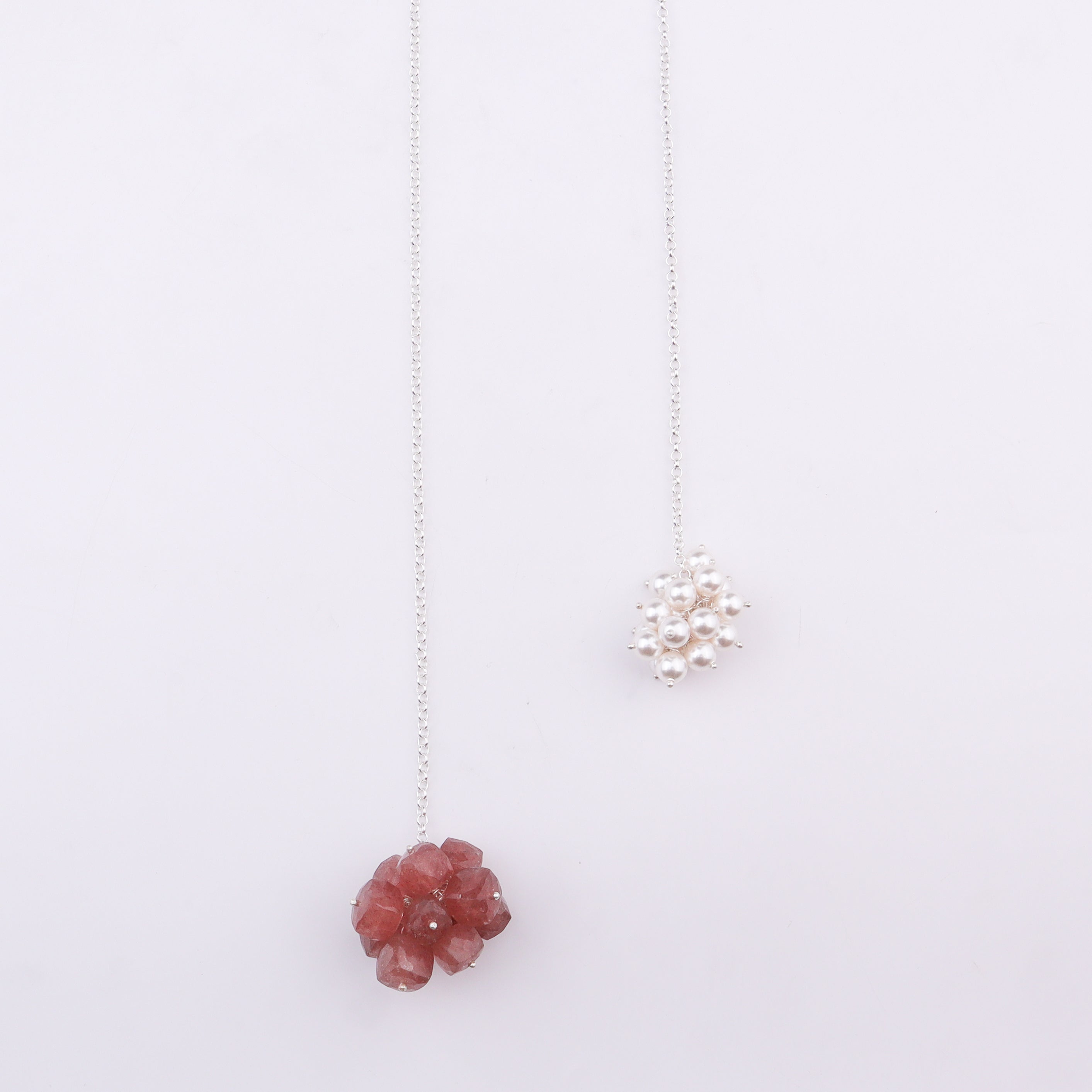 Tie & Wear Necklace - Strawberry Quartz & Pearls