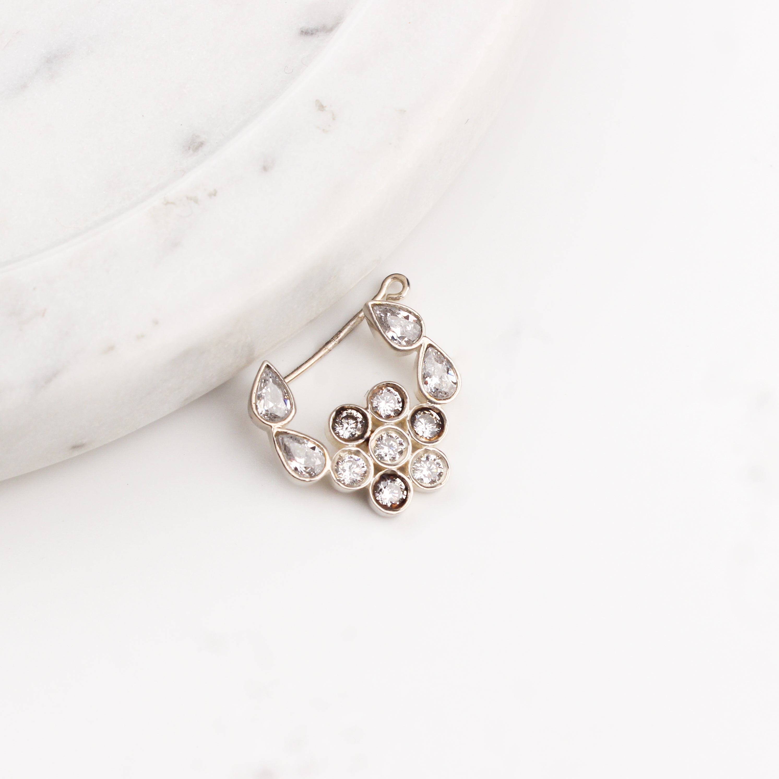 Silver Nath Floral (Left, Clip on) | CZ | 92.5 Silver