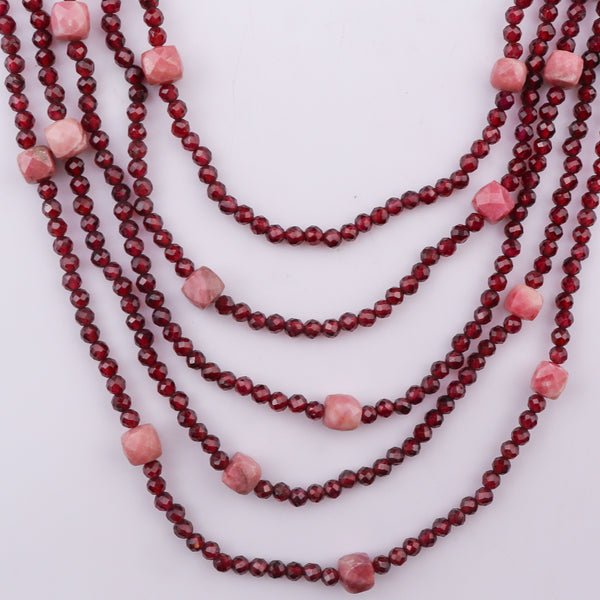 Red beaded necklace with pink gemstone accents, layered jewelry for women