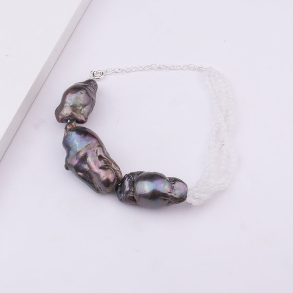 Half & Half Bracelet - Semiprecious Stones & Baroque Pearls