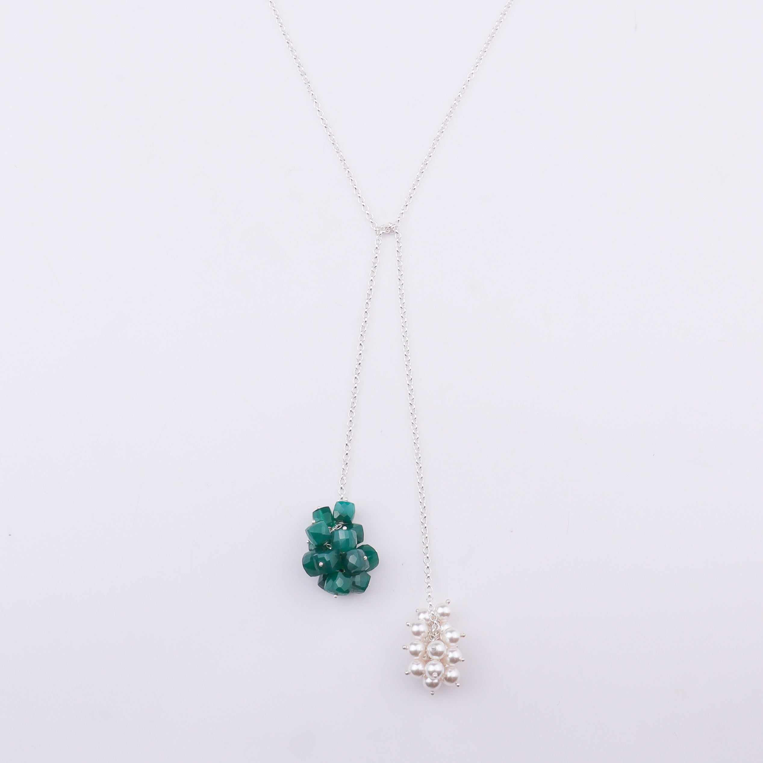 Tie & Wear Necklace - Green Onyx & Pearls