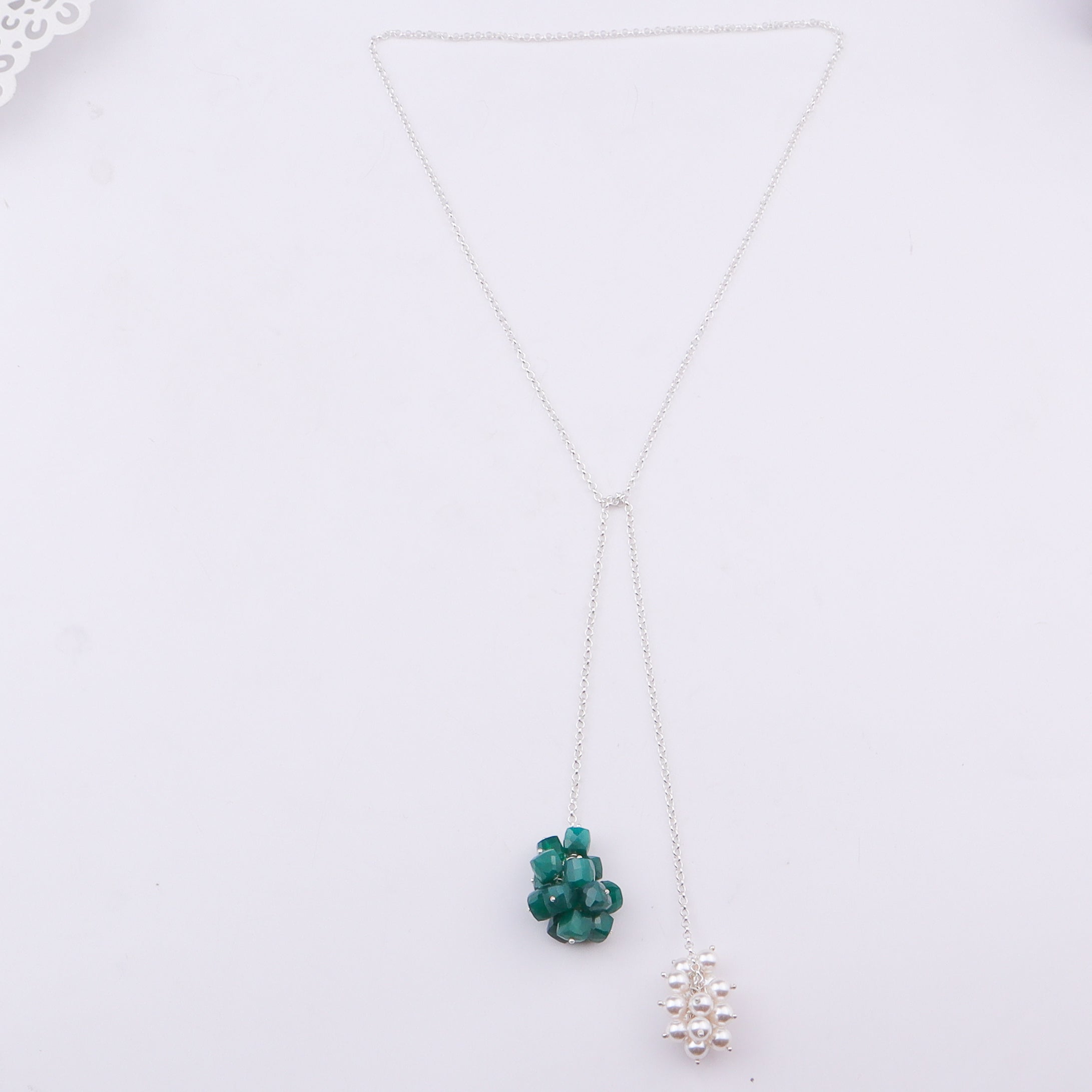 Tie & Wear Necklace - Green Onyx & Pearls