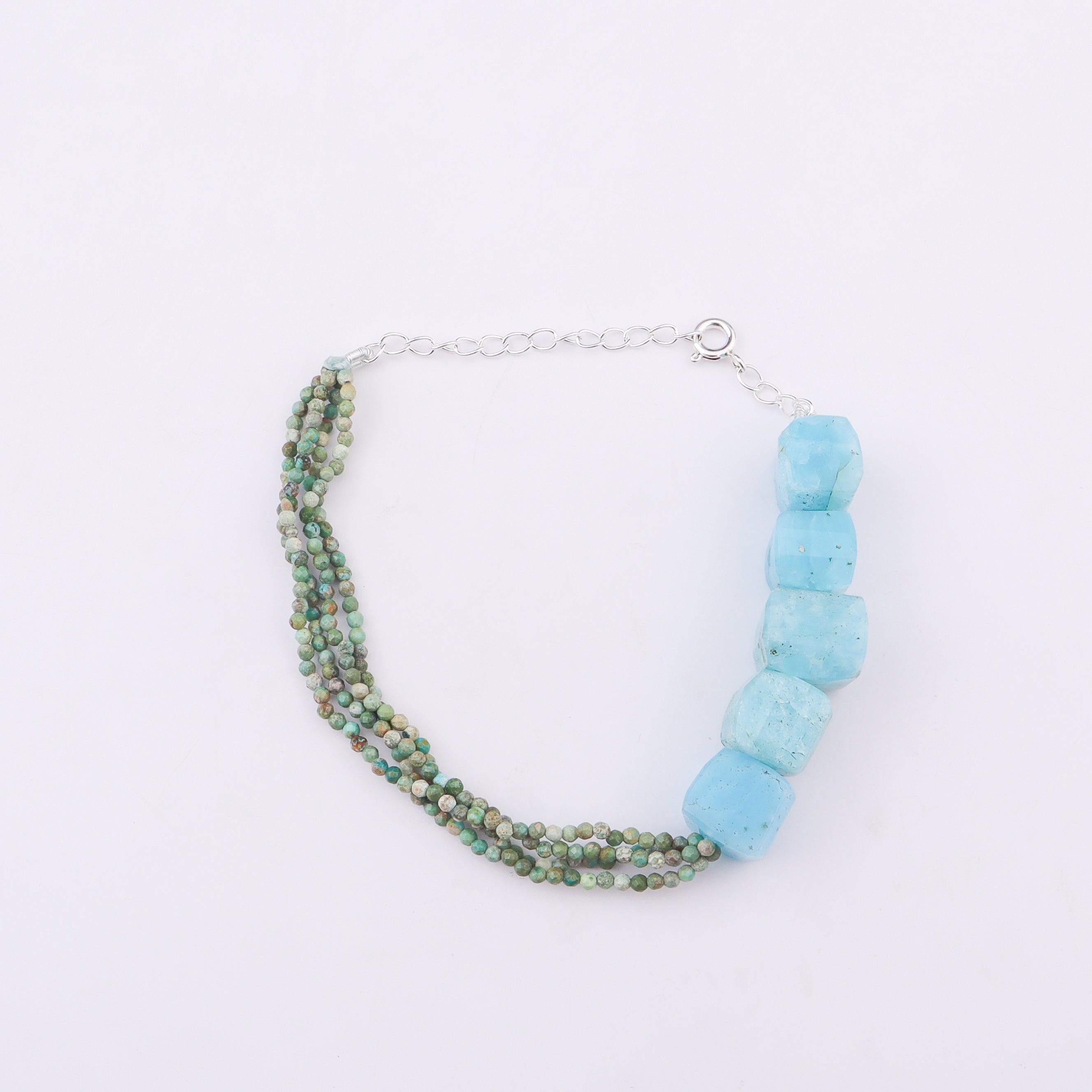 Half & Half Bracelet - Square Shaped Larimar & Firoza Stones