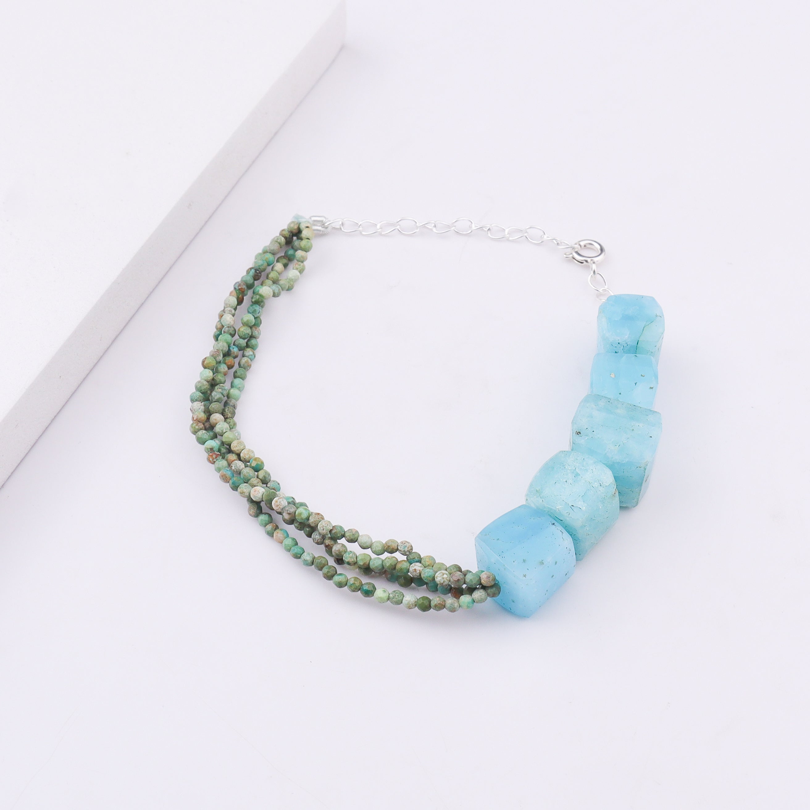 Half & Half Bracelet - Square Shaped Larimar & Firoza Stones