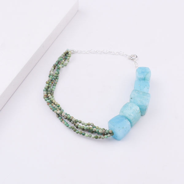 Half & Half Bracelet - Square Shaped Larimar & Firoza Stones