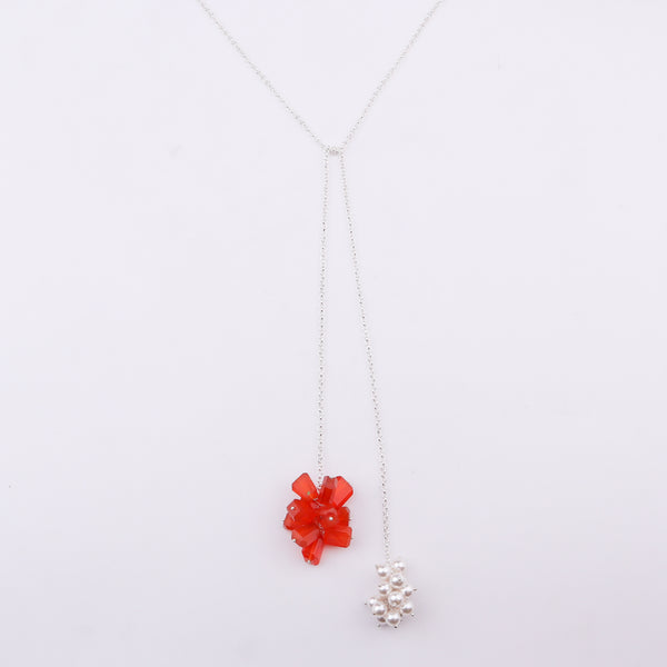 Tie & Wear Necklace - Carnelian Stones & Pearls