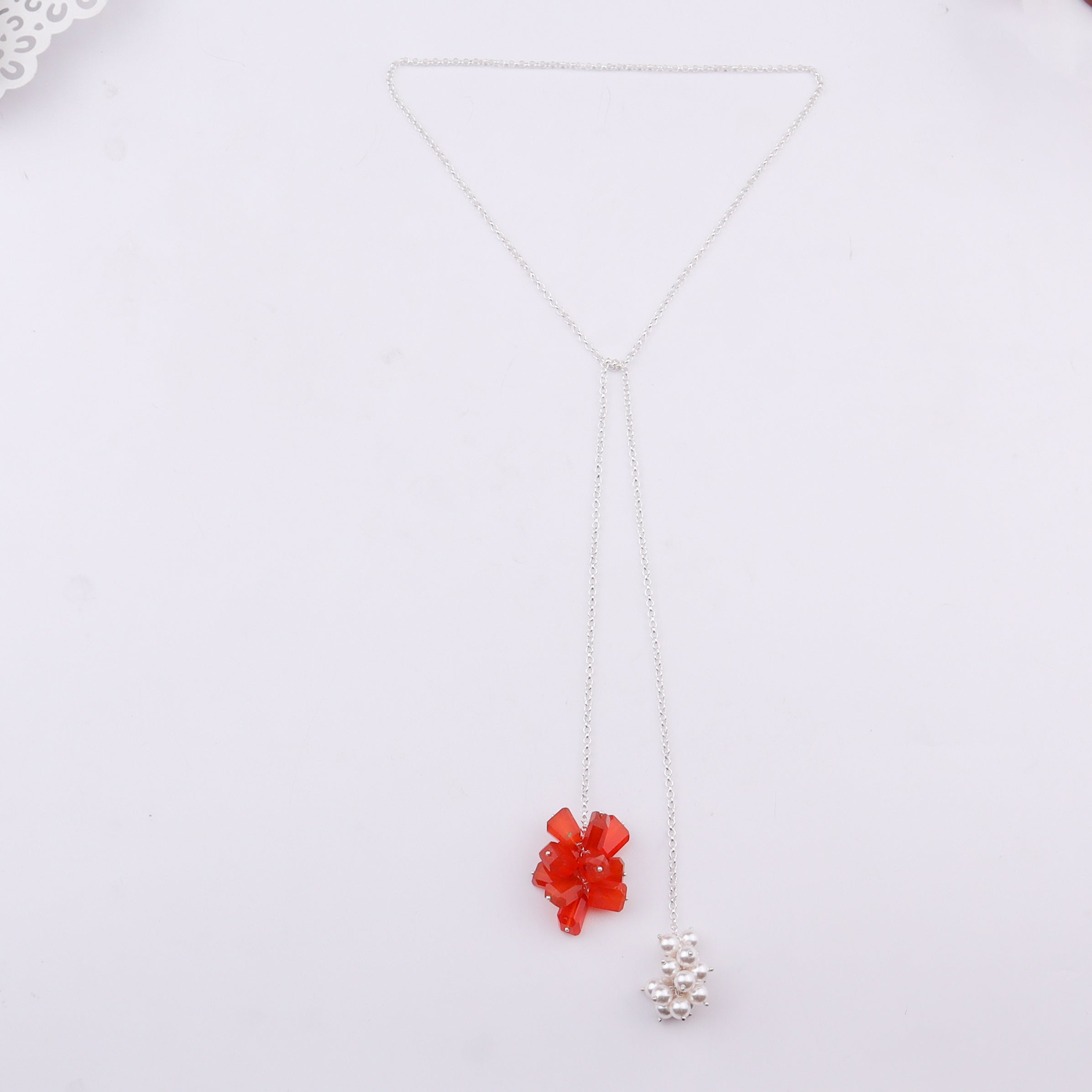 Tie & Wear Necklace - Carnelian Stones & Pearls