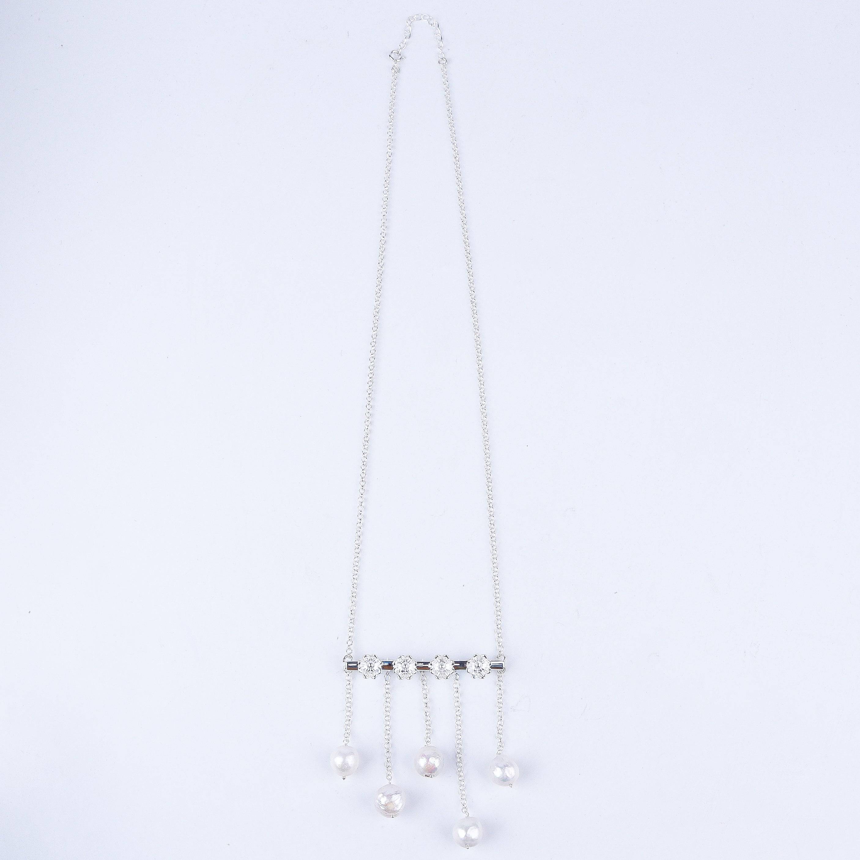 Silver Flower & pearl abstract necklace