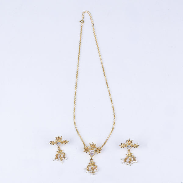 Silver Cz flower tanmani set with pearls | 92.5 Silver | 22K Gold Plated