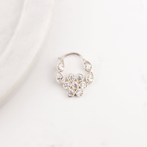 Silver Nath Floral (Left, Pierced) | CZ | 92.5 Silver