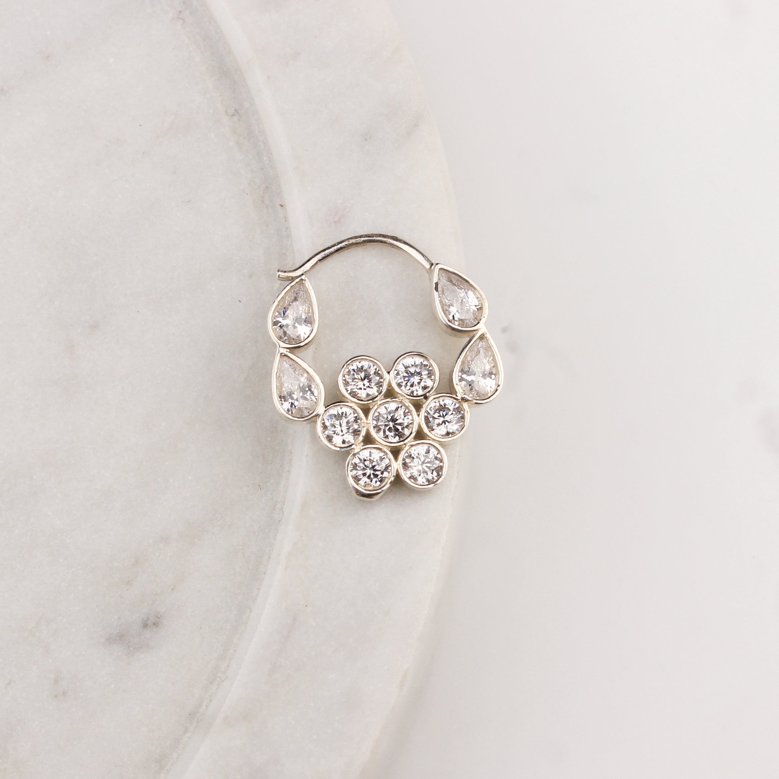 Silver Nath Floral (Left, Pierced) | CZ | 92.5 Silver