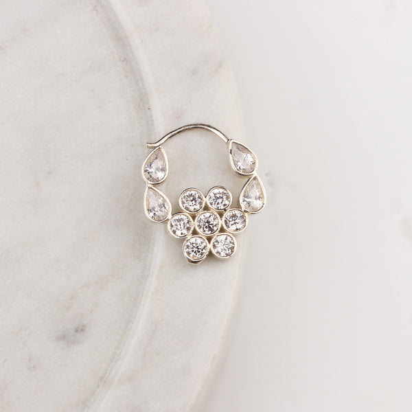 Silver Nath Floral (Left, Pierced) | CZ | 92.5 Silver