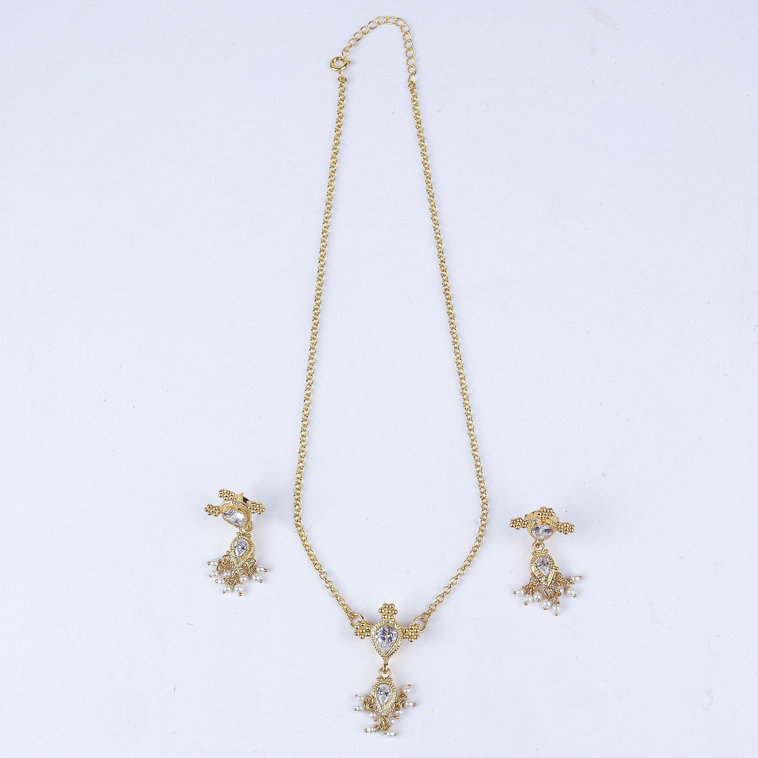 Silver Cz kudi tanmani set with pearls | 92.5 Silver | 22K Gold Plated